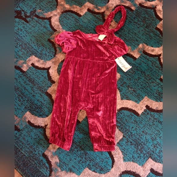 Cat And Jack Velvet Pink Kids Romper New - Picture 1 of 5